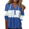 thumbnail image 3 of Nfurl Womens Ribbed Knit Pullover with Hooded Soft Long Sleeve Colorblock Hoodies Button Up Hood Sweatshirts Ladies Fall Tops Blue XXL, 3 of 6