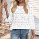 thumbnail image 4 of Craaazy Women's Relaxed Fit Crew Neck Blouse, Solid Color 3/4 Sleeve Lace Eyelet Top, Loose Comfy Floral Lace Casual Tee for Spring & Summer Gifts, 4 of 6