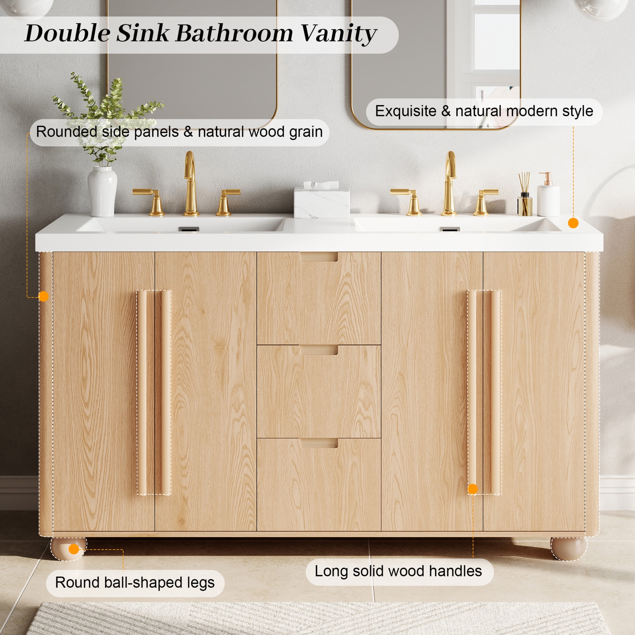Christopher Knight Home 58.3" Bathroom Vanity Cabinet Only with Soft-Close Doors and Drawers, Wood