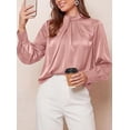thumbnail image 6 of PRETTYGARDEN Satin Tops for Women Mock Neck Pleated Long Sleeve Shirts | Wrinkle Resistant Silky Blouses,Dressy Casual Fall Clothes,Versatile Business Casual Oufits,Fashion Clothing, 6 of 8