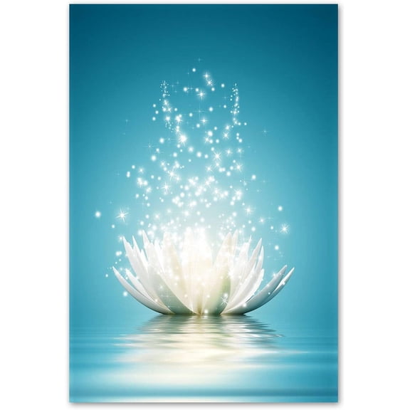 Zen Wall Art White Lotus Flower Bloom in Water Picture Prints Wall Decor Framed Teal Blue Painting for Yoga Spa Meditation Spiritual Room Decor (12x18in (30x45cm), Zen Artwork-2)