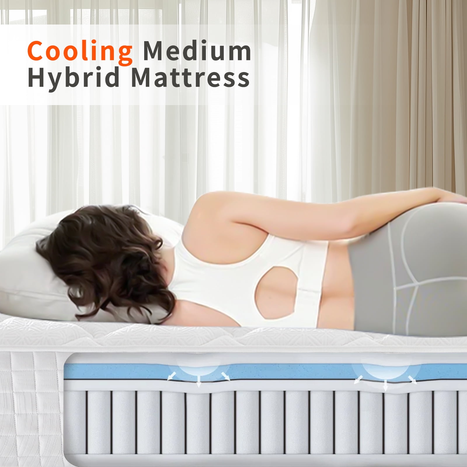 BMMB High Quality 12"Thickness Twin Hybrid Spring Memory Foam Luxury Mattress Medium Feel, US Certified Breathable Fabric Cover