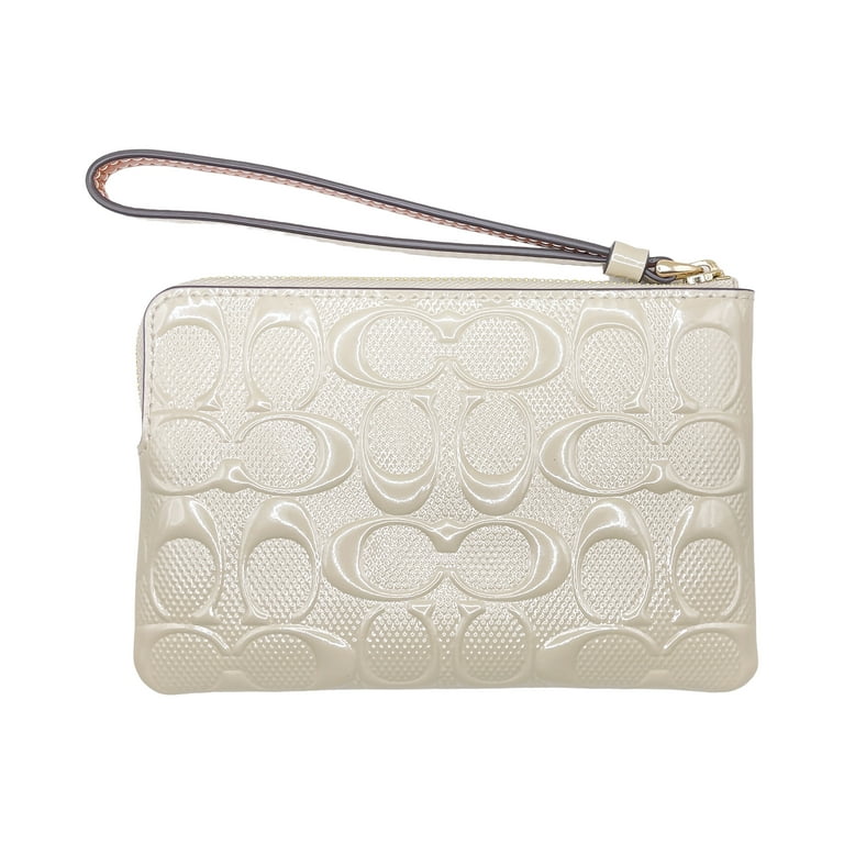 Coach Women s Small Corner Zip Wristlet in Signature Patent Leather Chalk Walmart