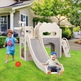 thumbnail image 3 of Arlopu Toddler Slide, Indoor Outdoor Slide for Kids with Basketball Hoop, Tunnel, Telescope, Sturdy Baby Slide Climber Set Backyard Playground, 3 of 8
