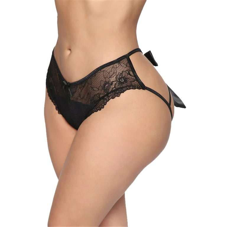 DYMADE Women Plus Size Sexy Bow Back Cross Strap Lace Panties Underwear  Thongs G-Strings Lingerie