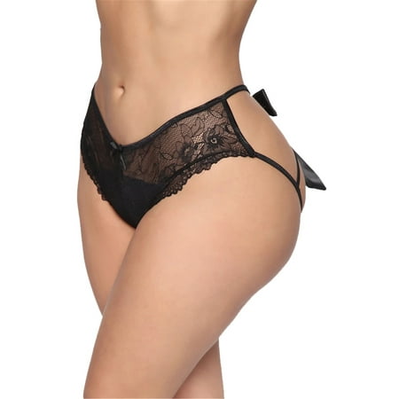 

JustVH Women Plus Size Cross Strap Bow Back Lace Panty Thongs G-Strings Underwear