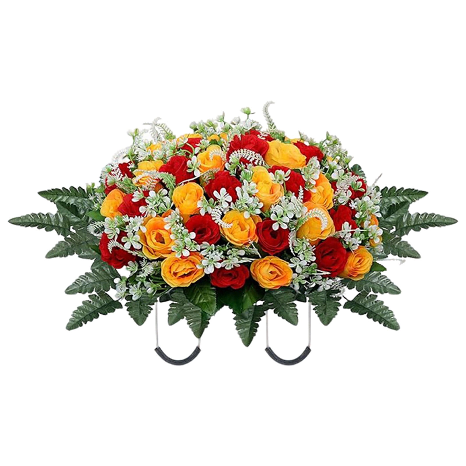 Headstone Flower Saddle,Large Artificial Cemetery Flowers for Grave,Cemetery Memorial Flowers for Outdoor tombstone Decorations