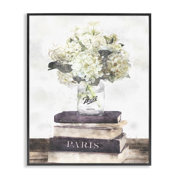 Stupell Industries Farmhouse White Florals on Bookstack Black Framed Giclee Art, 11 x 14, by Ziwei Li