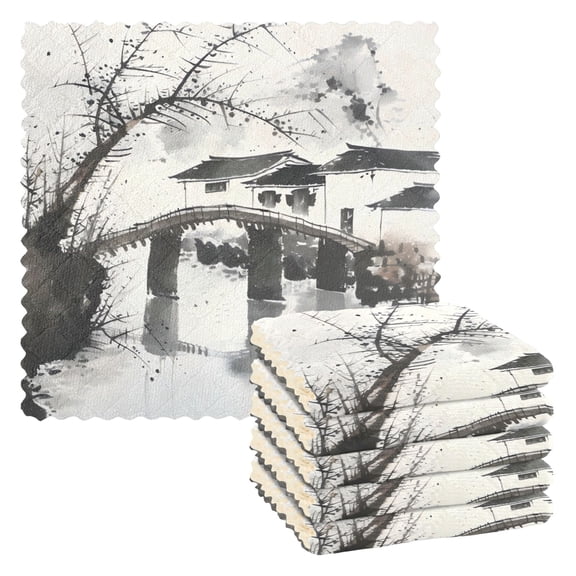 6 Pieces of Kitchen Towels 11x11Inch Kitchen Dish Cloths Kitchen Dish Towels Reuseable Cleaning Cloths Ink House