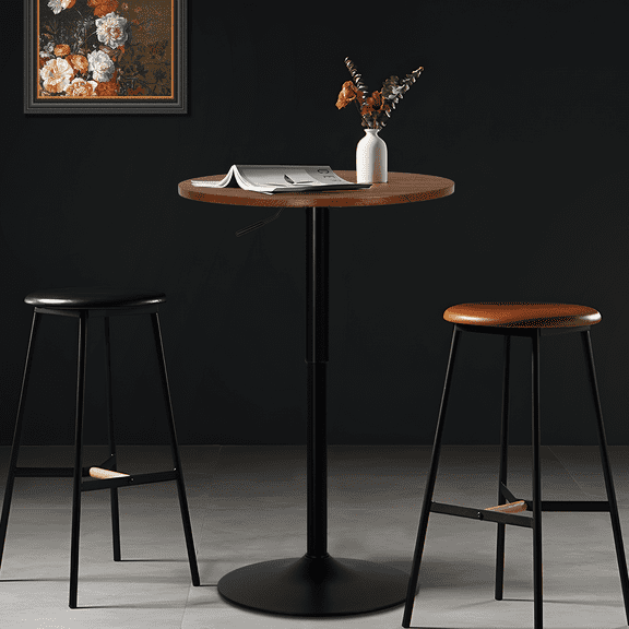 Magshion Adjustable Round Pub Table, Brown