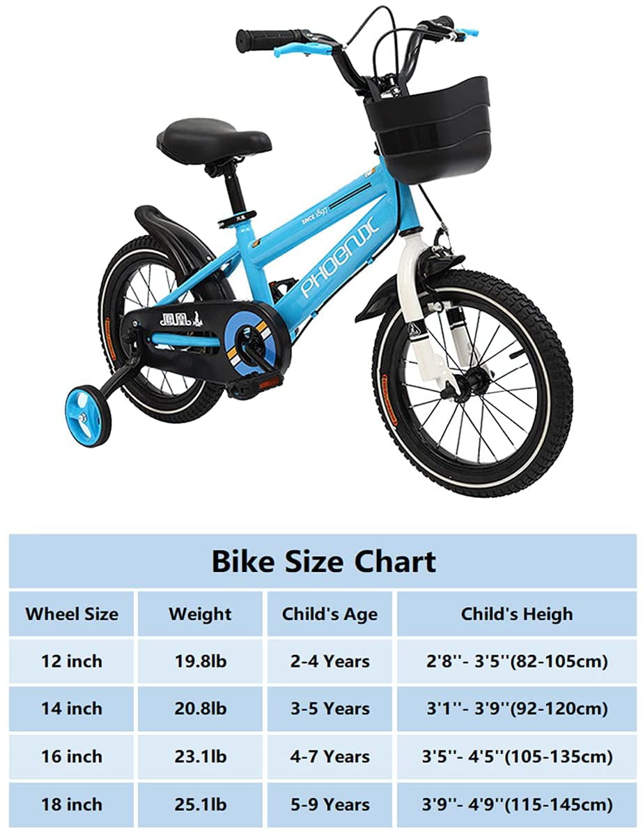 KAKU Blue 12 14 16 18 Inch Kids Bike With Training Wheels For Toddler Girls Boys 