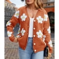 thumbnail image 6 of Women's Floral Print Cardigan Long Sleeve Open Front Button Down V Neck Knitted Sweaters Orange-Red M, 6 of 7