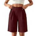 thumbnail image 2 of CQONEPT Women's Casual Bermuda Shorts Elastic Waist Wide Leg Knee Length Summer Shorts with Pockets Wine S, 2 of 7