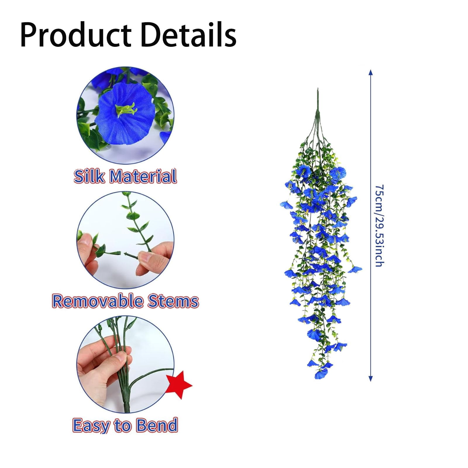 Red White and Blue Hanging Flowers, Patriotic Hanging Flower Baskets – Artificial Plants for Anniversary Porch Decor, Veterans Memorial Day Patio Home