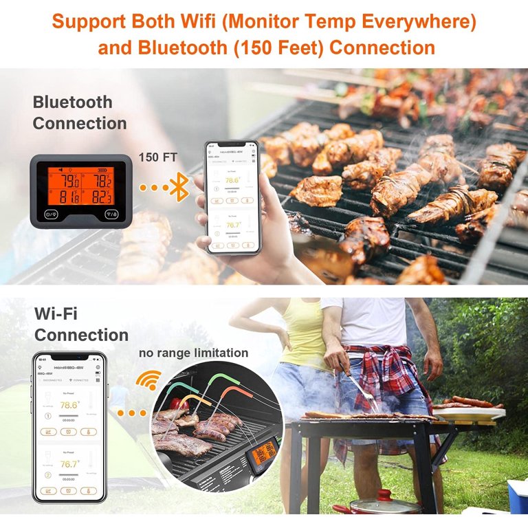 RUXAN Wireless Smart Meat Thermometer with 2 Probes,Timer,Alarm