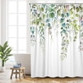 thumbnail image 5 of Green Eucalyptus Shower Curtain Watercolor Teal Plant Leaf Bathroom Shower Curtains Waterproof Fabric Botanical Flower Floral Bath Curtain with Hooks (72'''' × 72'''', Green), 5 of 6