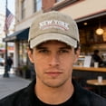 thumbnail image 2 of AJGRHE Distressed Baseball Cap With 3D Embroidery Unique Washed Denim Hat For Daily Casual Outdoor Hiking Khaki One Size, 2 of 4