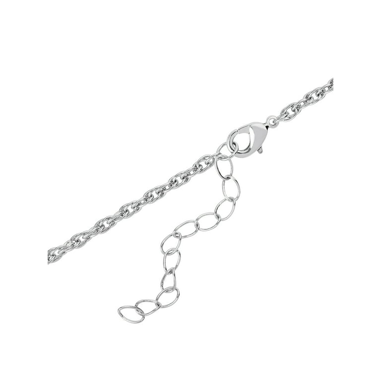 FINE SILVER PLATED CUBIC ZIRCONIA V SHAPE NECKLACE, 18 + 2