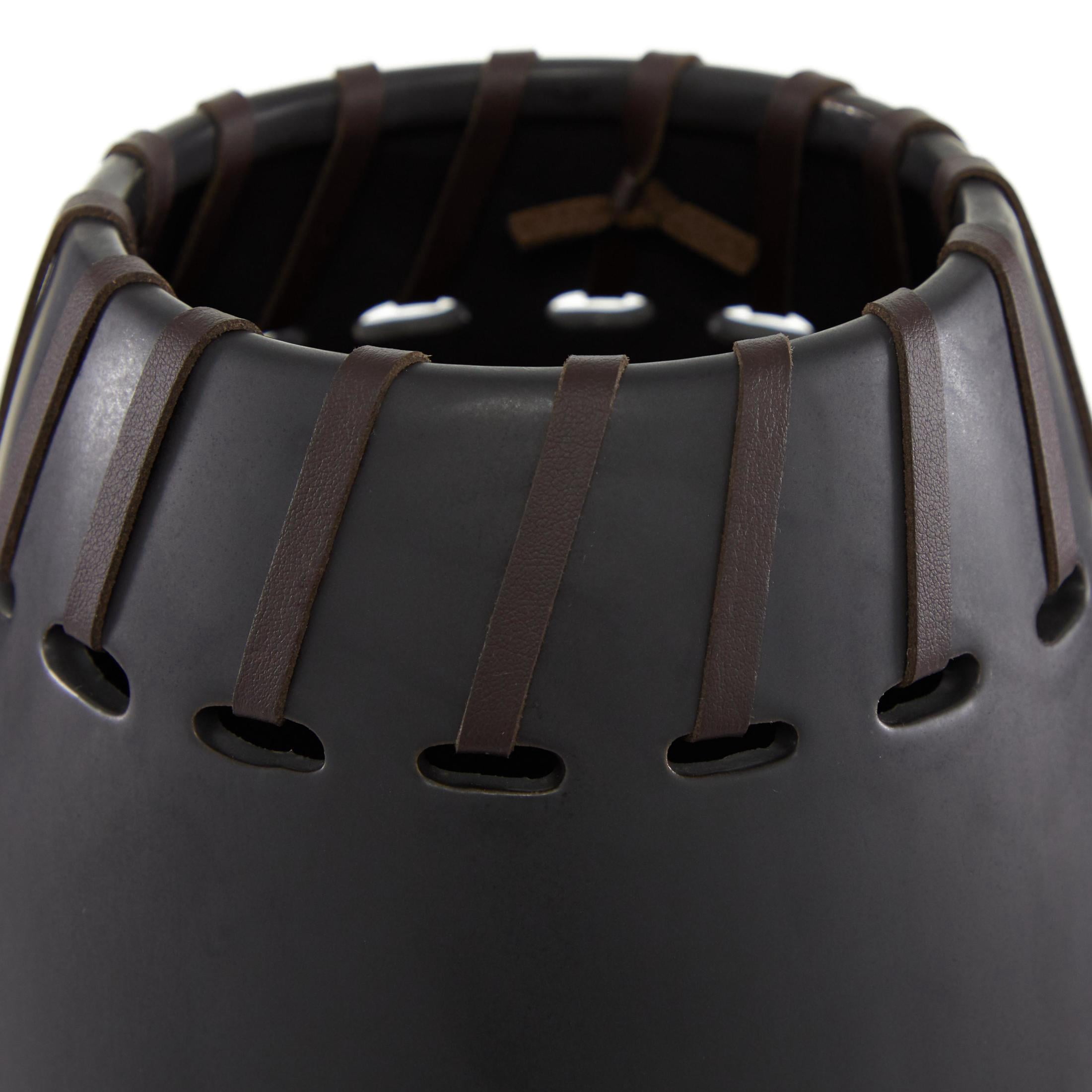 DecMode 16", 13"H Black Ceramic Vase with Cut Out Patterns, Set of 2