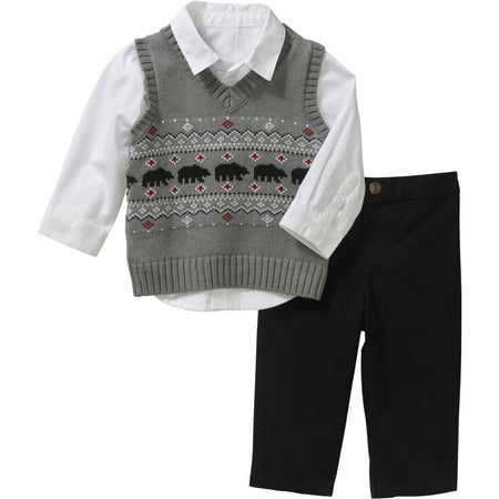 Newborn Baby Boy Sweater Vest, Shirt & Pant Outfit Set - Walmart.com