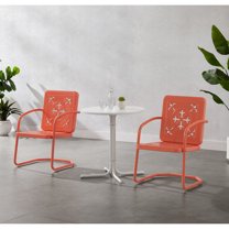 Crosley Furniture Azalea 3Pc Retro Outdoor Bistro Set in Coral Gloss/White Satin