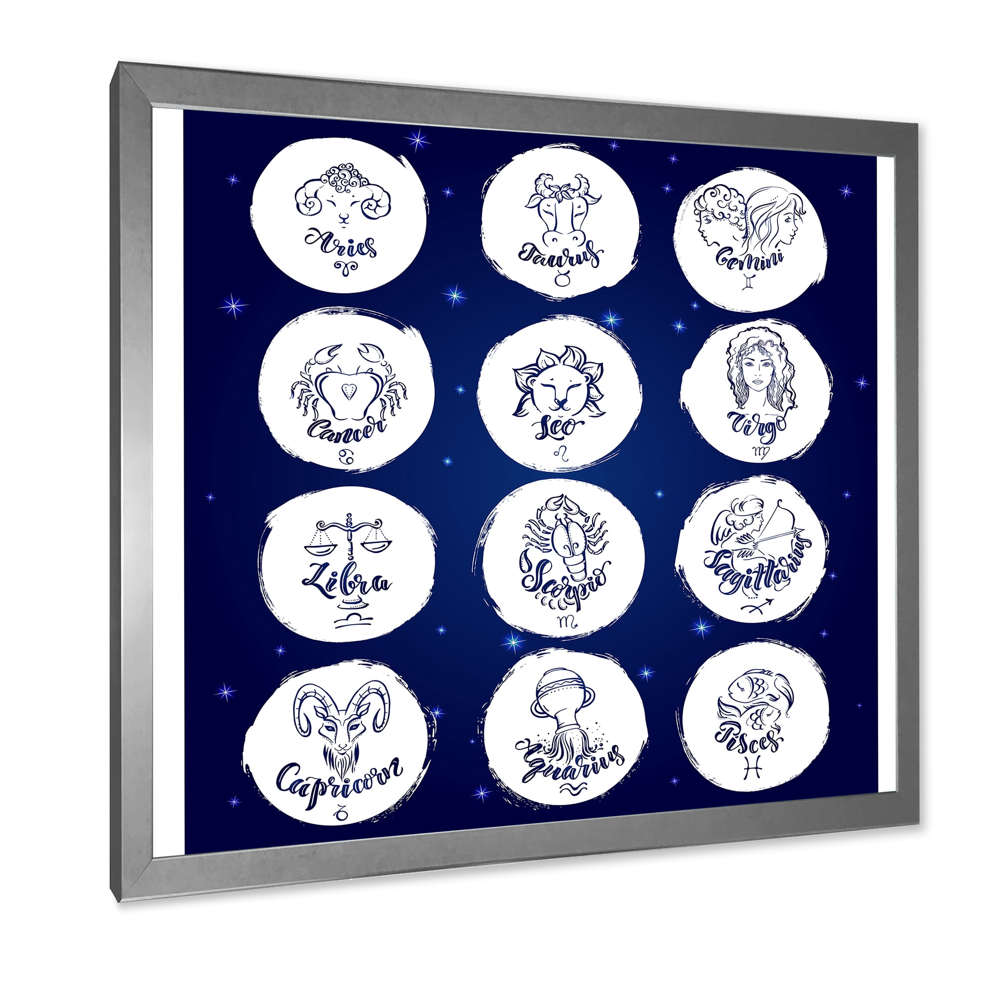Designart 'Zodiac Diagram & Signs On Blue' Modern Framed Art Print