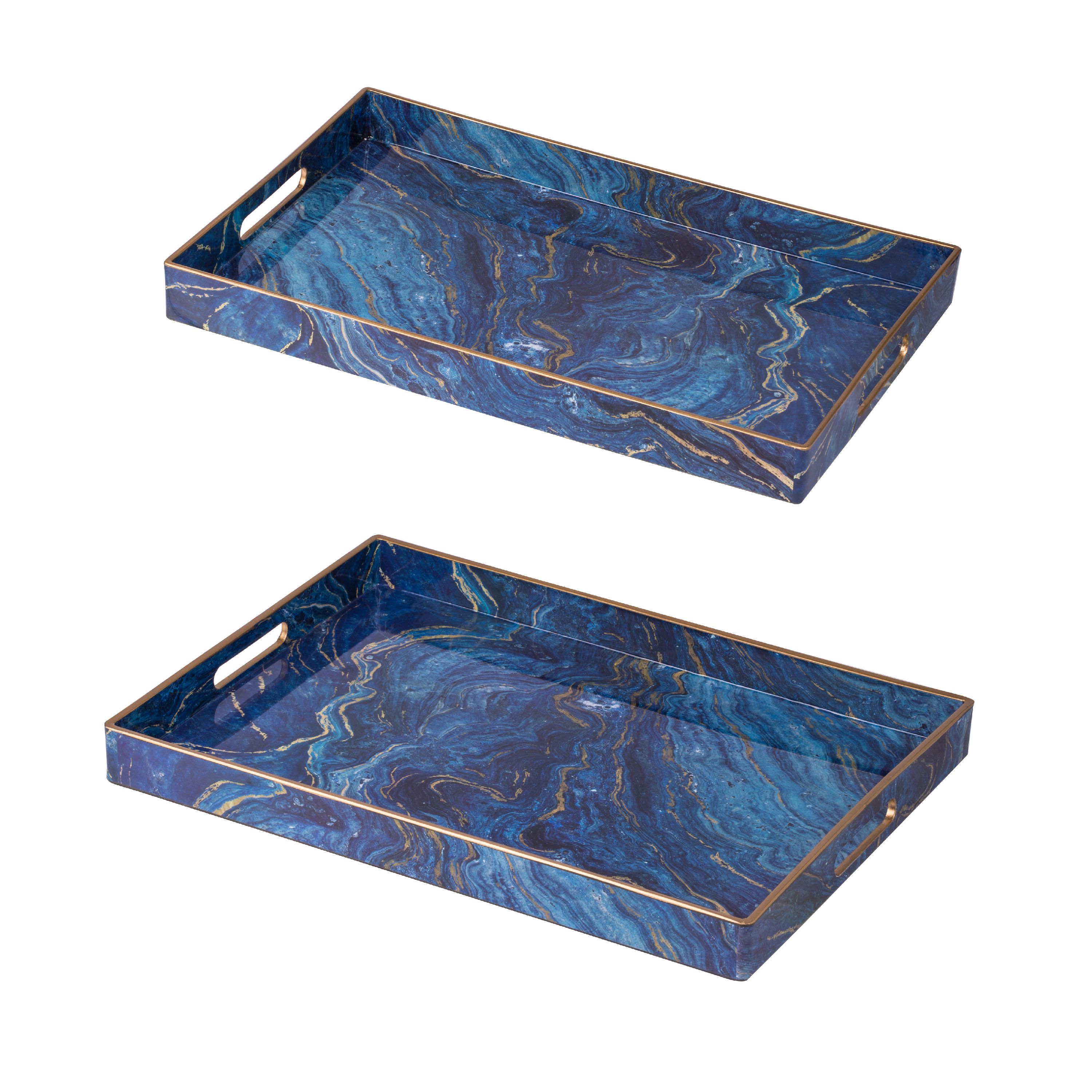 A&B Home Set of 2 Modern Chic Blue Rectangular Trays