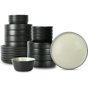 MINGFENG Elica 24-Piece Modern Dinnerware Set Stoneware, Plates and Bowl Sets for 8, Beige and Black