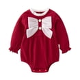 thumbnail image 2 of Lumosvexa Baby Brief Bodysuit Cute Bowknot Long Sleeve Crew Neck Fall Winter Casual Onesie Red 6M, 2 of 10