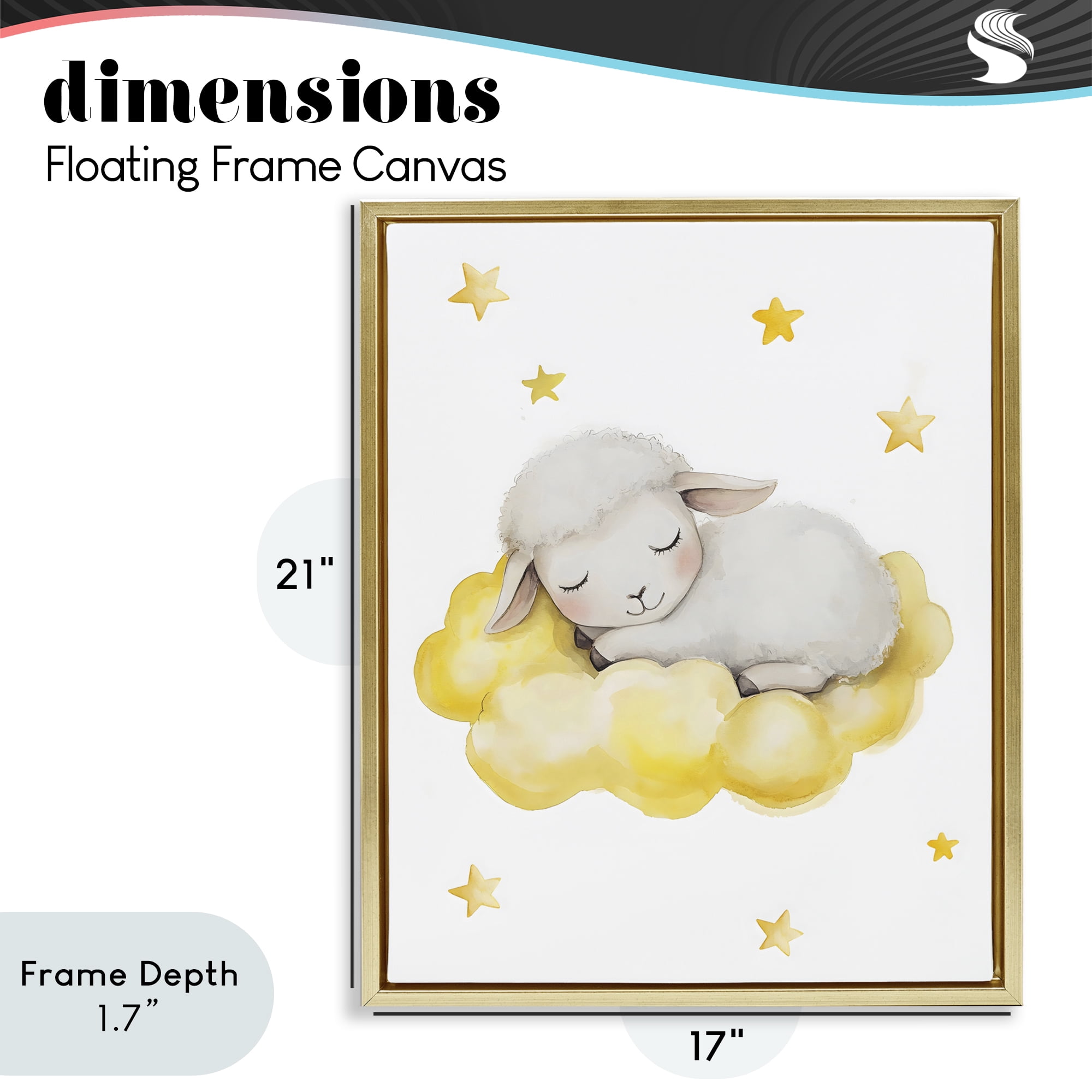 Stupell Industries Sleeping Sheep on Yellow Cloud Gold Framed Floater Canvas Wall Art, design by LSR Design Studio
