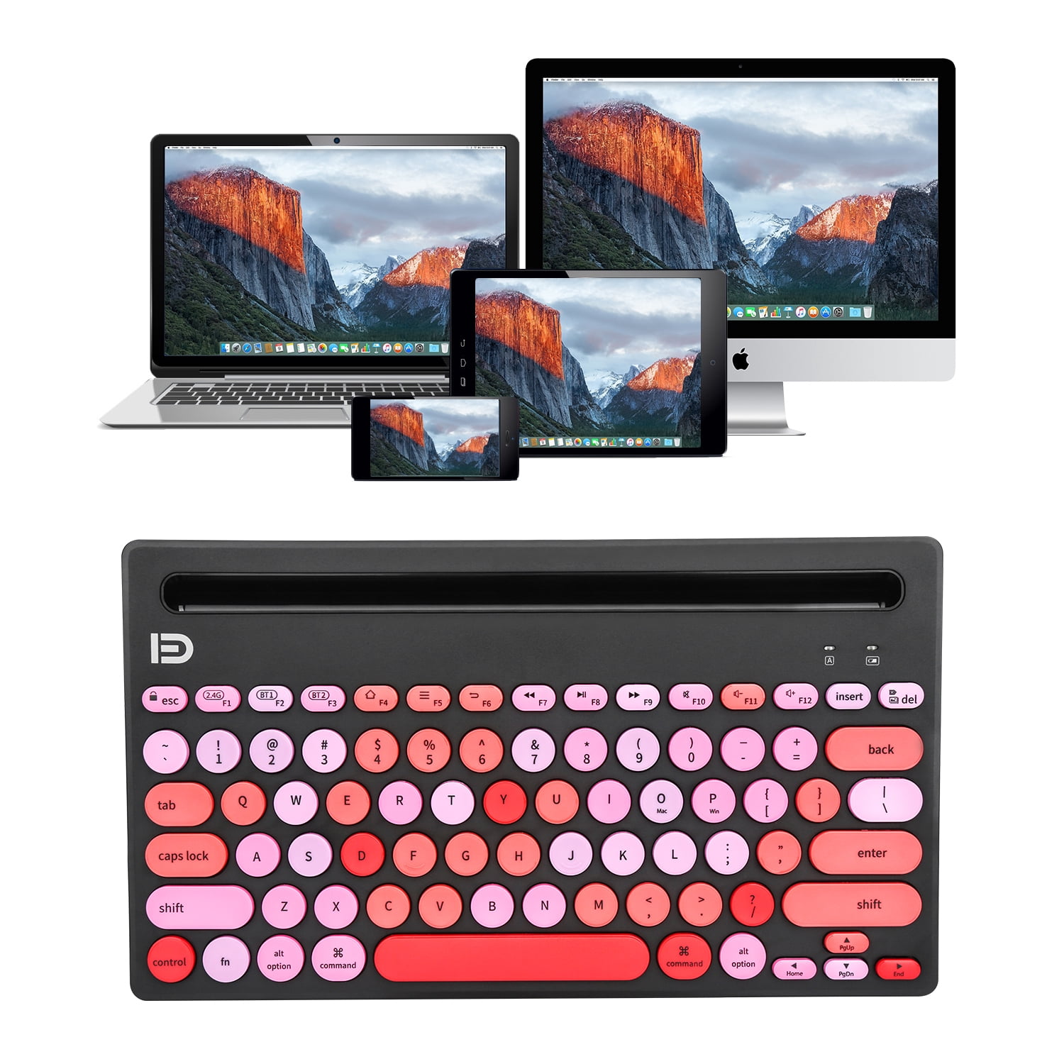 Wireless Keyboard Multi-Device, Bluetooth and 2.4G Dual Mode, Switch to 3 Devices for Cellphone, Tablet, PC, Smart TV, iOS Android Windows, Black Pink