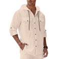 thumbnail image 2 of ZUKMRJPC Mens Cotton Linen Button Down Hoodies Long Sleeve Solid Color Casual Hoodies Lightweight Summer Beach Shirts with Pocket, 2 of 8