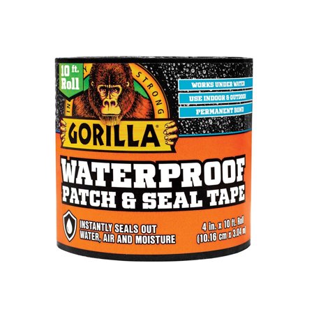 Gorilla Gorilla 4612502 Waterproof Patch & Seal Tape, Black, 10' L x 4" W