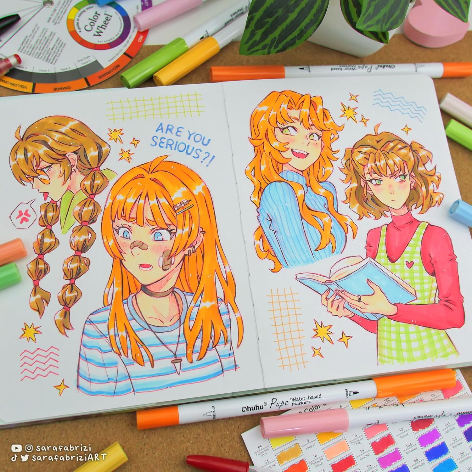Ohuhu 60 Water-Based Dual Tip Markers, Brush & Fineliner, No Bleed for Calligraphy & Coloring