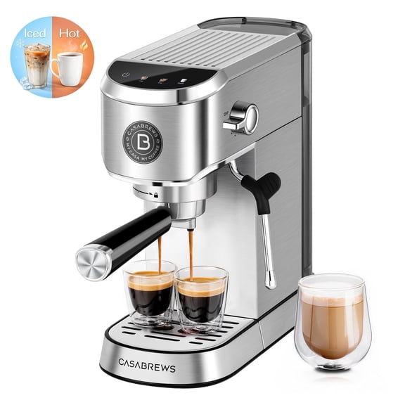 CASABREWS 5418 PLUS 20 Bar Espresso Machine, Touchscreen Coffee Makers with Steam Milk Frother, Stainless Steel Coffee Machine with 34oz Detachable Water Tank for Cold Brew Cappuccino Latte, Silver