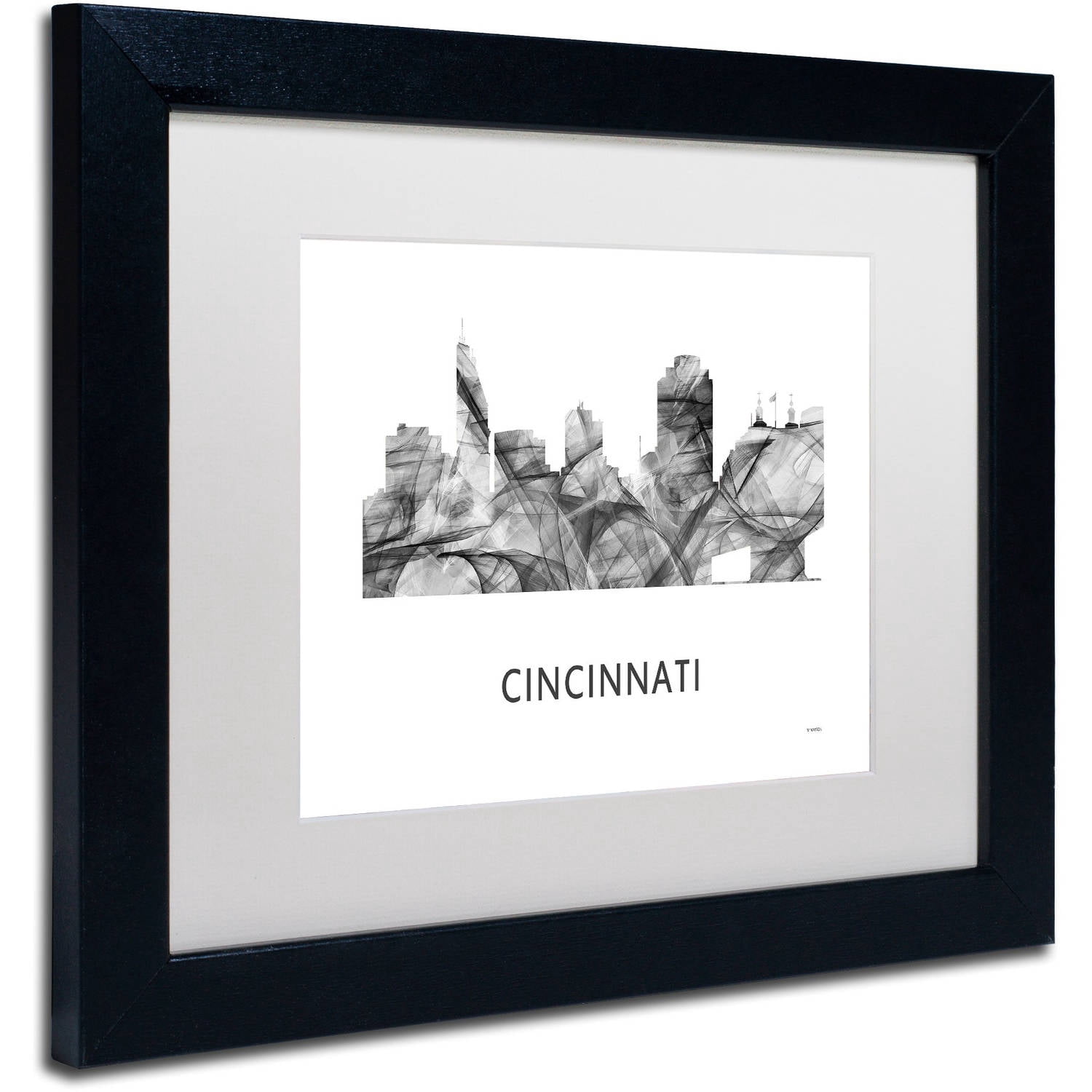Trademark Fine Art 'Cincinnati Ohio Skyline WB-BW' Canvas Art by Marlene Watson, White Matte, Black Frame