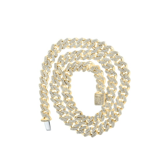 14kt Yellow Gold Mens Round Diamond 18-inch Cuban Link Chain Necklace 8 Cttw