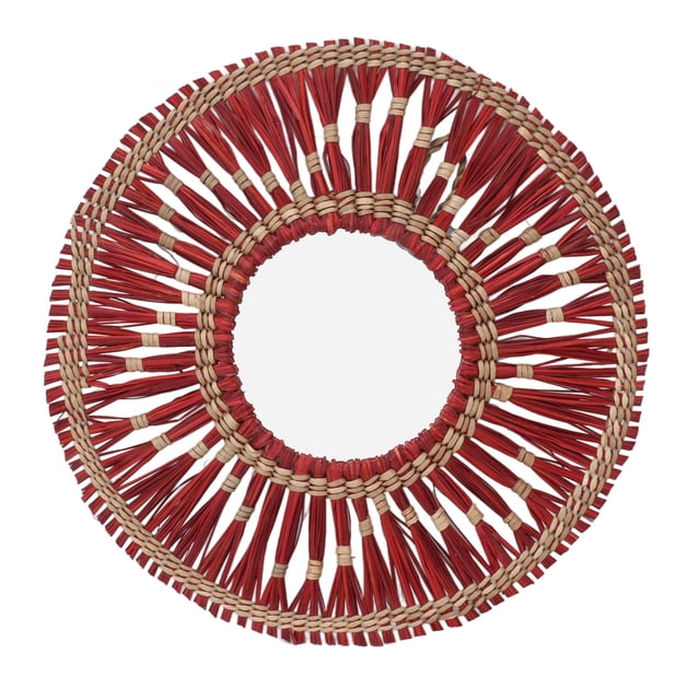 Espejo de pared redondo con motivos de algas marinas rojas, detalle decorativo para dormitorio y sala de estar