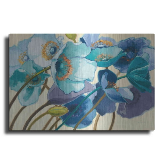 Luxe Metal Art 'Le Pavots Bleu' by Shirley Novak, Metal Wall Art, 24"x16"