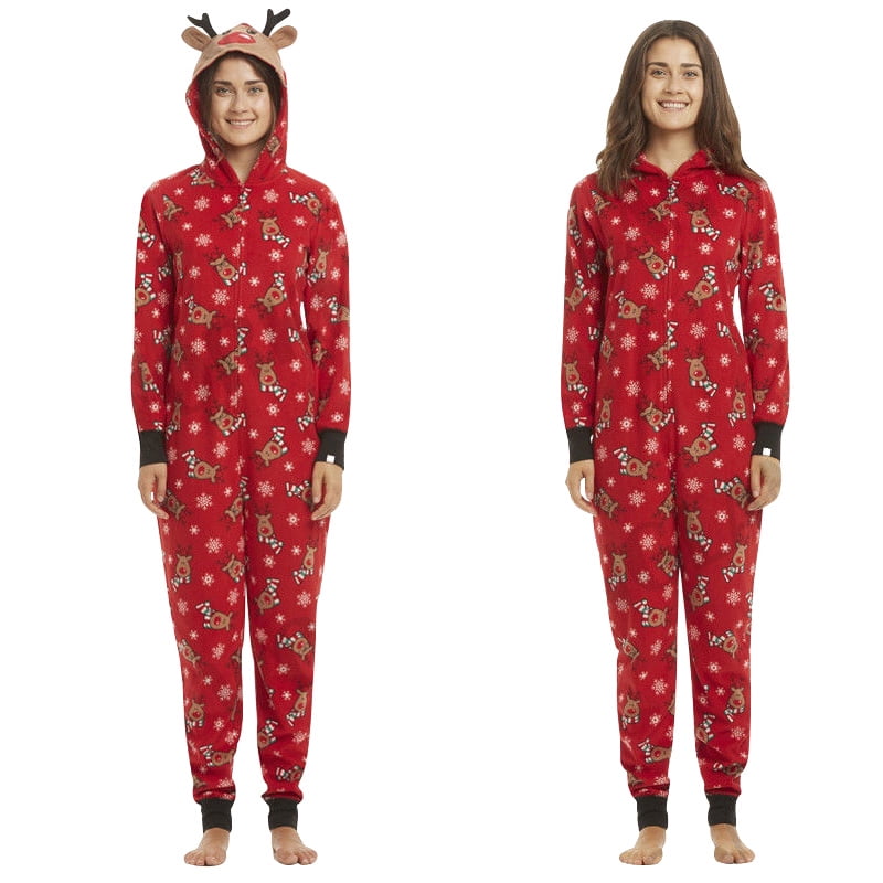Family Matching Christmas Pajamas Set Sleepwear Long Sleeve Zipper Front Jumpsuit Xmas Clothing