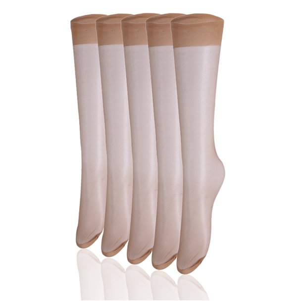 Medias de rodilla de seda para mujer Inspire Chic, color café, talla única, con puntera reforzada y transparente
