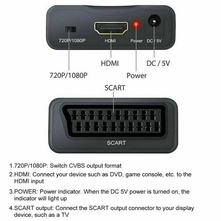 SCART To HDMI 1080P Video Audio Upscale Converter Adapter for HD