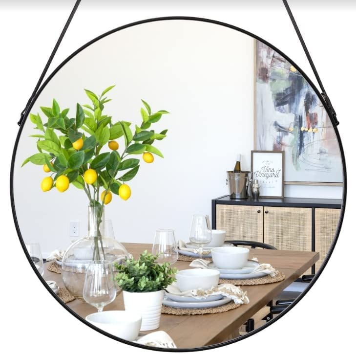 bafwm Circular Mirror Black 24 Inch Round Mirror for Wall Decor with