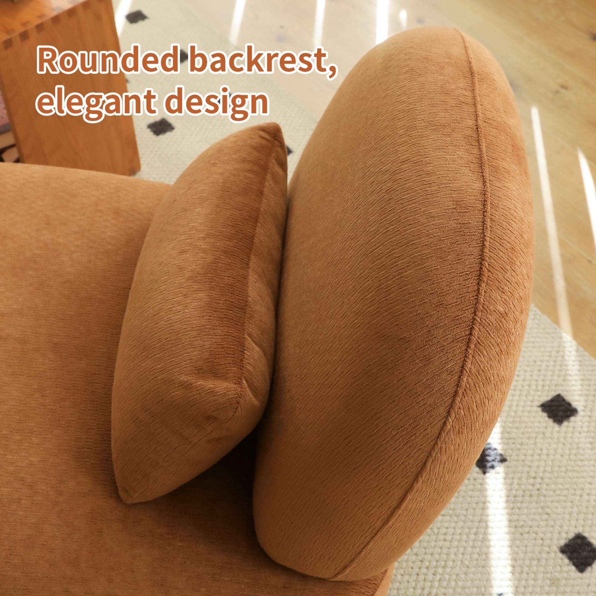Leumius Accent Chair with Solid Wood Legs and Soft fabric Cushion, Cozy Bedroom Chair, Comfy Armless Reading Chair for Apartment Waiting Room Balcony Caramel