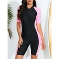 thumbnail image 2 of iEFiEL Womens Boyleg One Piece Swimsuit Tummy Control Swimwear Short Sleeve Rash Guard Wetsuits Pink&Black M, 2 of 7