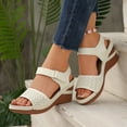 thumbnail image 3 of Dakaela Wedge Sandals for Women Comfortable Orthopedic Summer Dressy Platform Casual Walking Dress Shoes with Ankle Strap Beige Size 6.5, 3 of 9