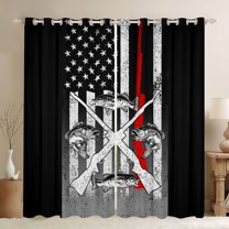 Homewish Hunting and Fishing Blackout Curtains Set of 2 (52x84 Each), Rustic Lake House Window Curtains, Black Grey American Flag Curtains and Drapes, Blackout Curtains Decor