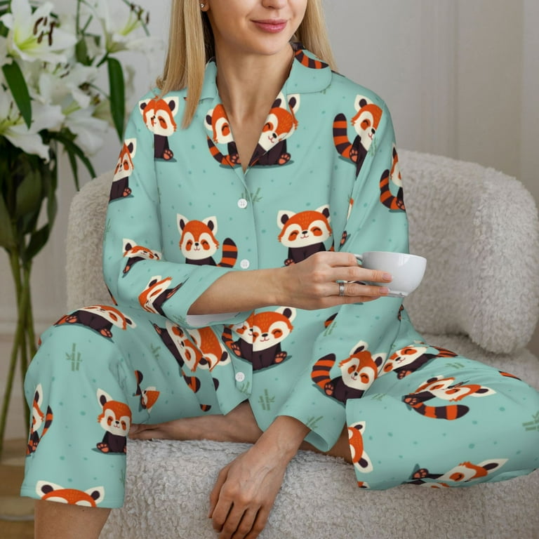 Zufioo Fox Women's Pajamas Set Long Sleeve Shirts Long Pants