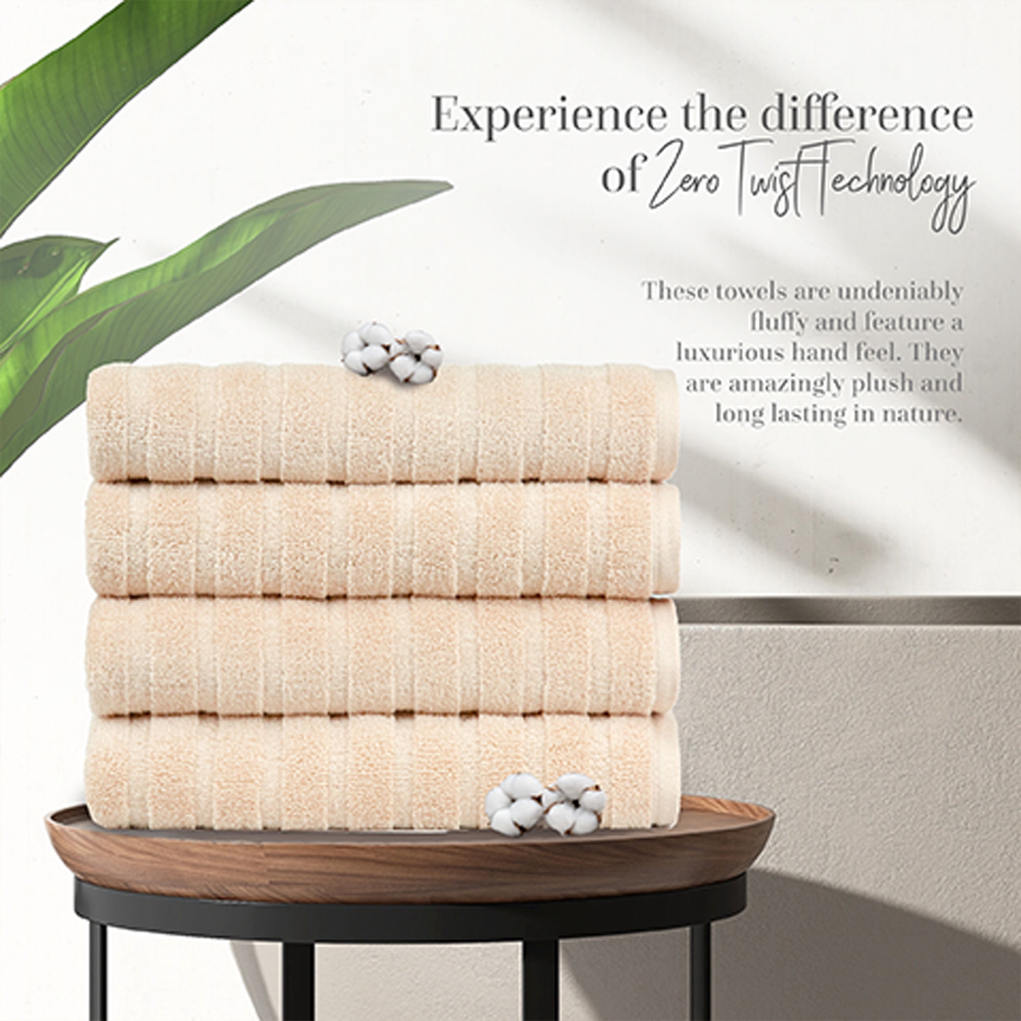 Everyday Home by Trident Quick Dry 4 Bath Towels, 100% Cotton , lightweight,Soft, Absorbent, Bathroom Towels, 4 Bath 27"x54", Beige