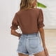 thumbnail image 4 of Camisa corta con lazo para mujer, Color puro, manga abombada, cuello en V profundo, Top de verano para mujer para fiesta y vacaciones, marrón oscuro M, 4 of 6